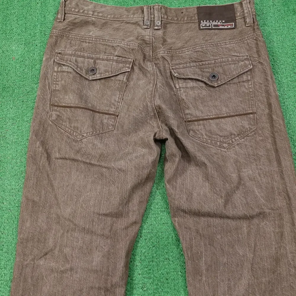SEAN JOHN HAMILTON RELAXED FIT BROWN‎ POCKET FLAP JEANS MENS SIZE 34